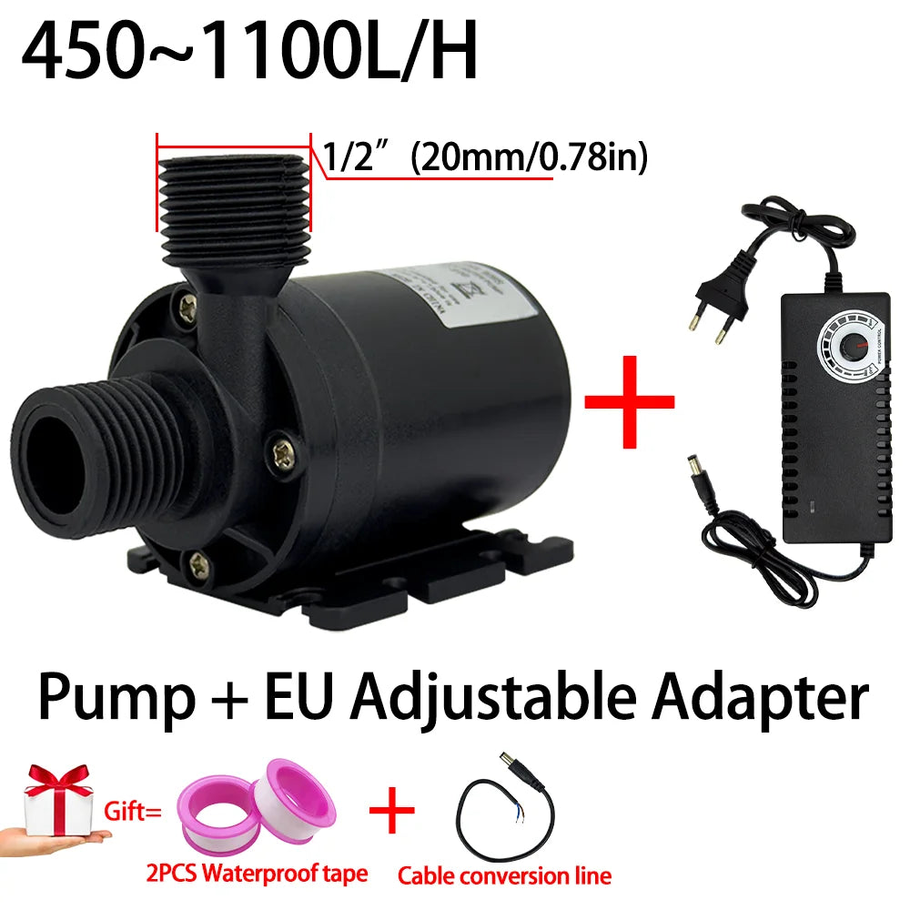 Brushless Motor Water Pump, DC6~24V 1100L/H, 8M Head G1/2" Submersible Pump, Fountain Water Heater, Shower Booster Pump, IP68