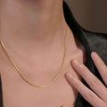 24K 9999 Pure Gold Yellow Gold Snake Bone Chain Necklace, Simple Design for Temperament - enhancing Clavicle Look