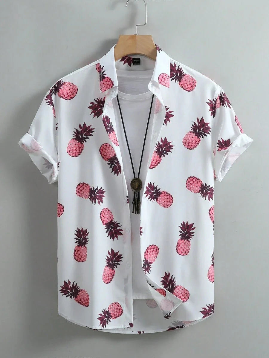 Men's Women's Fun Print Pattern Casual Fashion Short Sleeve Shirts Men's Button Tops