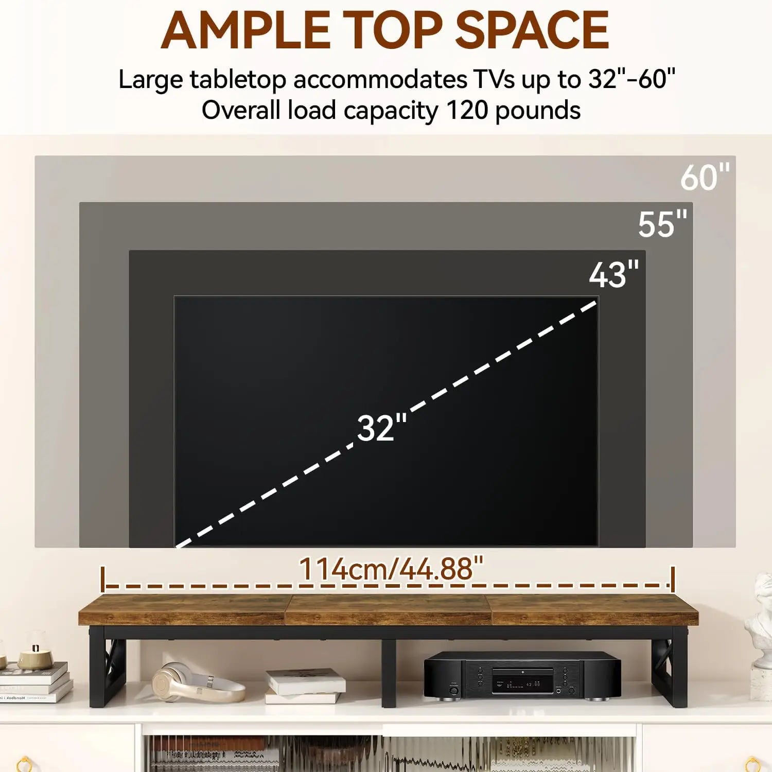 45" Large TV Riser for 32-60 inch TV,Tabletop Short TV Stand with Storage and Steel Legs,Dual Screen Office Desk,Stand R
