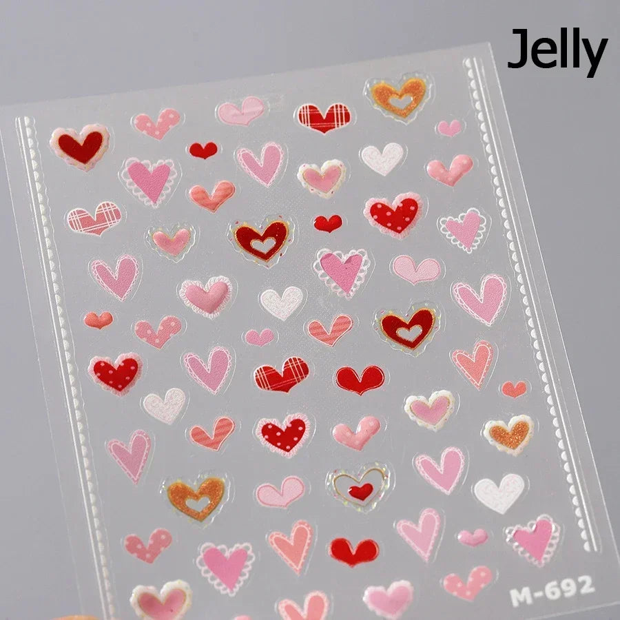 5D Gradient Love Gem Glitter Love Heart Colorful Cat's Eye Rhinestone Soft Self Adhesive Nail Art Stickers Shiny Manicure Decals