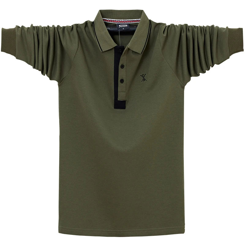 Autumn Spring New Men's Solid Polo Shirt Lapel Long-sleeved Polos Shirt Button Collar Fashion Thick Shirt Casual Loose Tops 6XL
