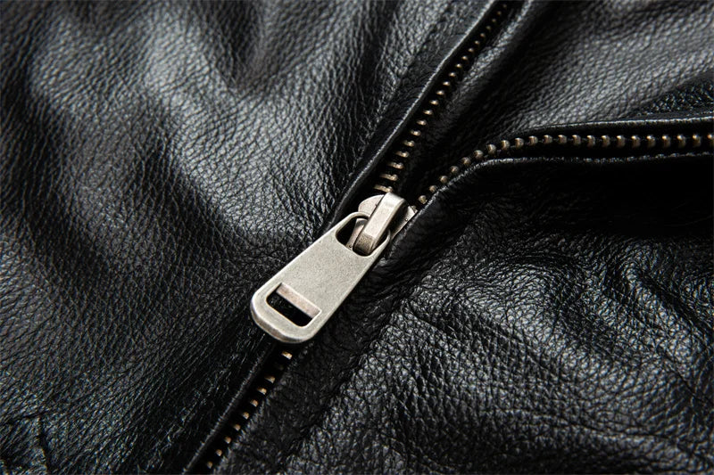 New Motorcycle Leather Jacket Autumn Off-road Motorcycle Riding Jacket Men's Slim Fit Cow Leather Jacket Trendy Lapel Jacket