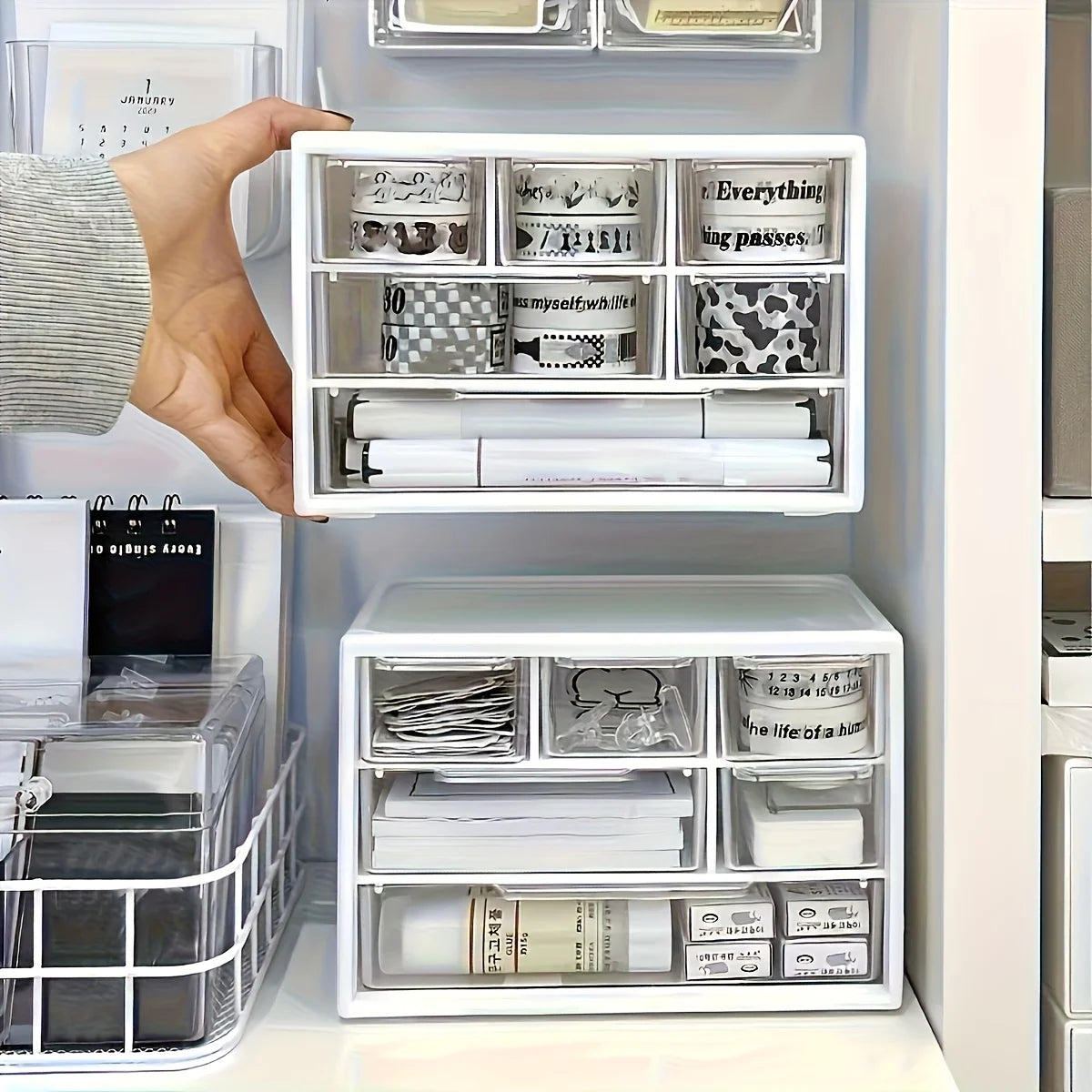 Desktop Organizer with Six Drawers-Spacious and Multifunctional Container,Perfect for Office Supplies,Stationery,Dorm Essentials