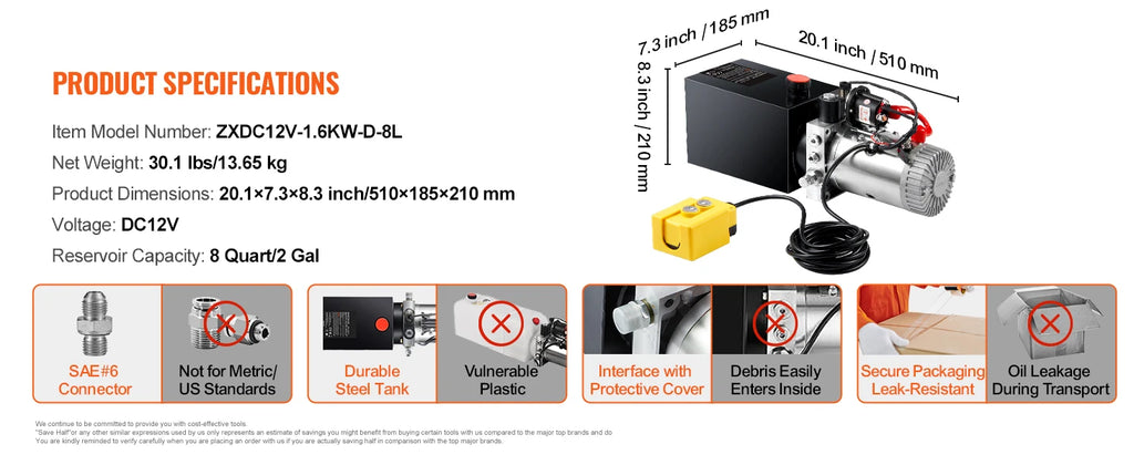 SucceBuy Hydraulic Pump 4-20 Quart Dump Trailer Pump Single Acting Dump Trailer Pump DC 12V Hydraulic Power Unit for Car Lifting