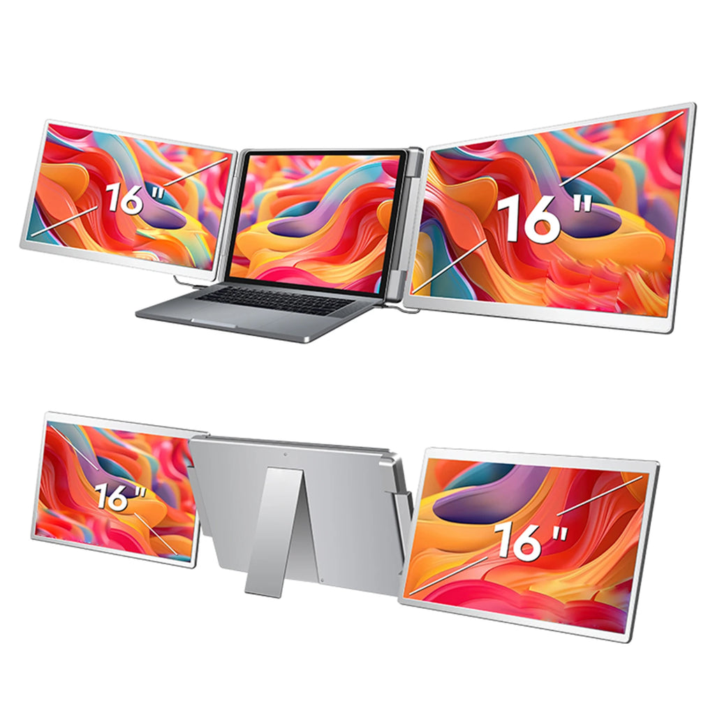 16" Laptop Screen Extender 1200P FHD Portable Triple Monitor for12-18.5" Laptop Folding Monitor Extender with Kickstand Carrying