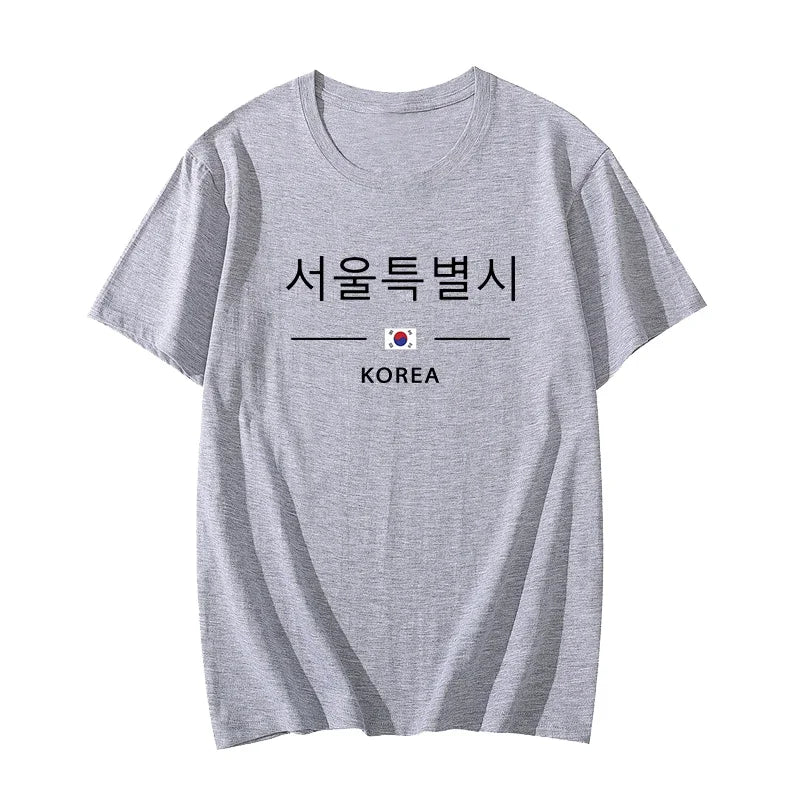 Korea Seoul Printed T-shirt High Quality Spring Summer Casual Fashion Round Neck Top Male Home Outdoor Comfortable Short Sleeved