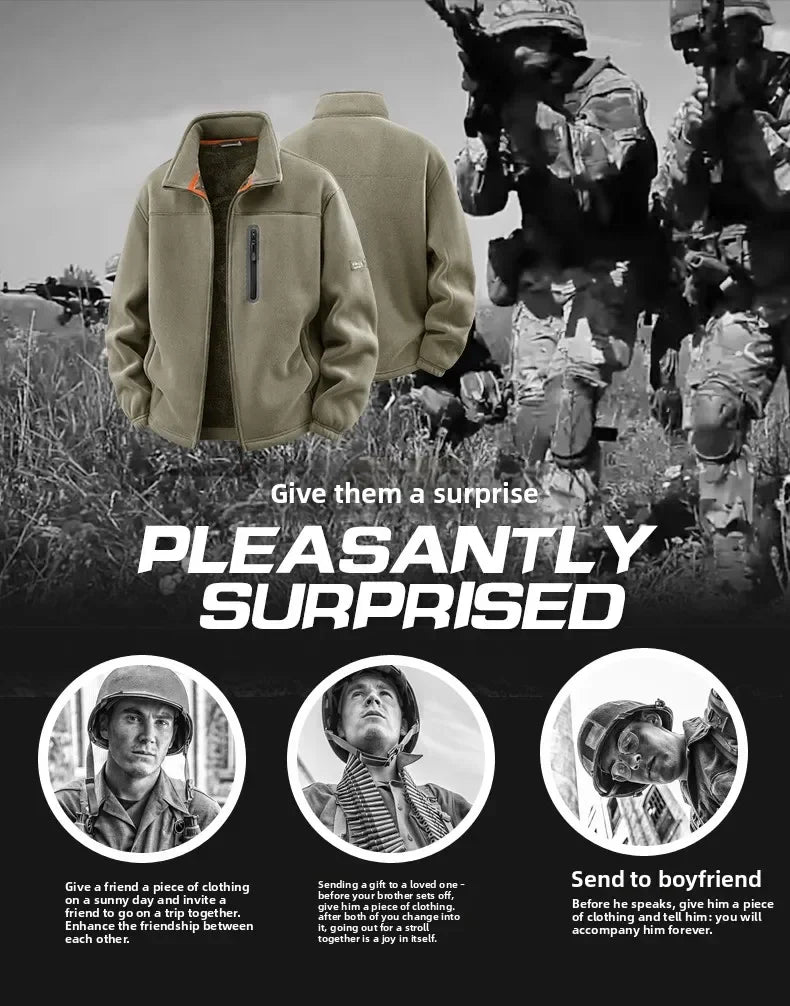 Winter Thickened Windproof Stand Collar Zipper Jacket for Men Casual Outdoor Fleece-Lined Coat Embroidered Men's Warm Jackets