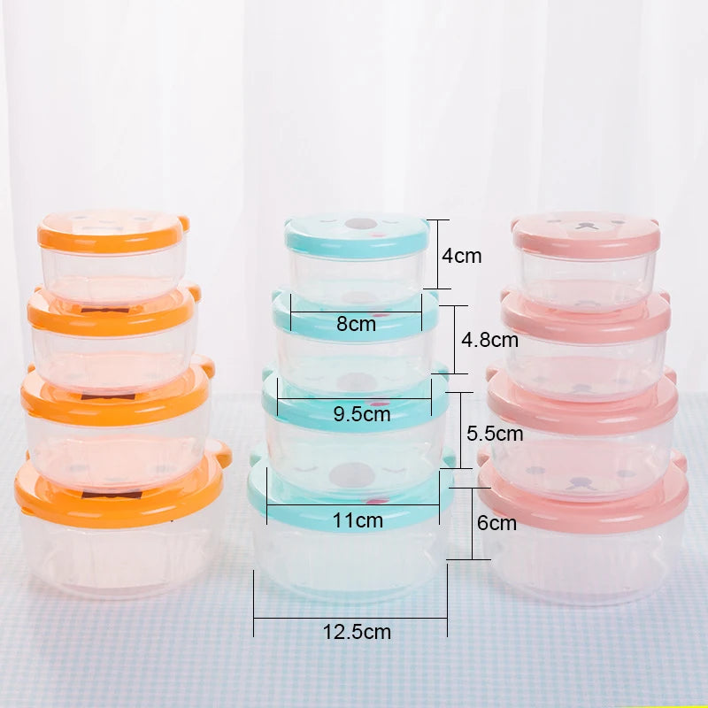 4pcs/set Children Plastic Bento Box Cartoon Print Japanese Outdoor Food Storage Container Kids Student Microwave Lunch Utensils