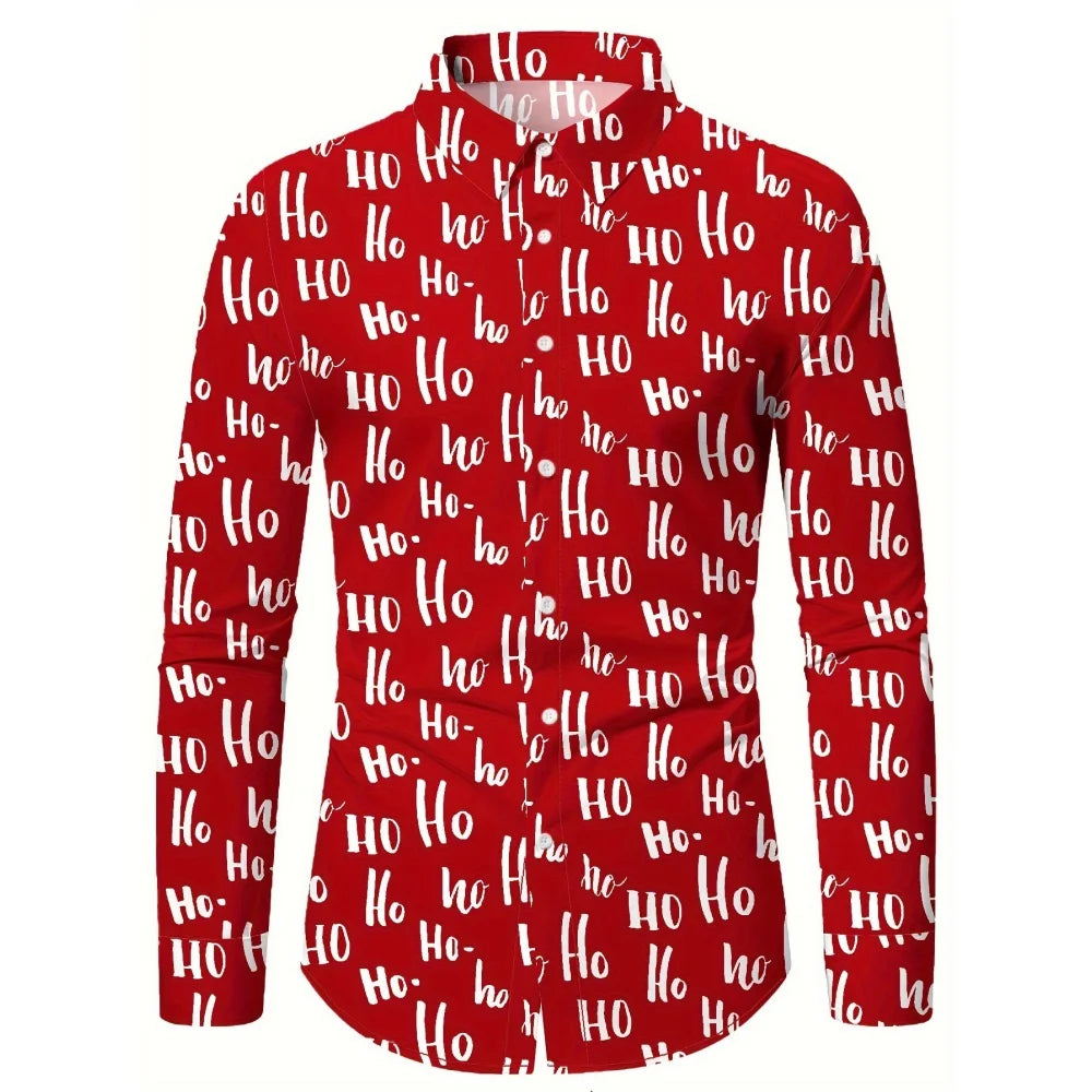 Christmas Festival Theme Men's 3D Printed Formal Shirts Christmas Tree Santa Claus Graphic Long Sleeve Shirt Fashion Men's Shirt