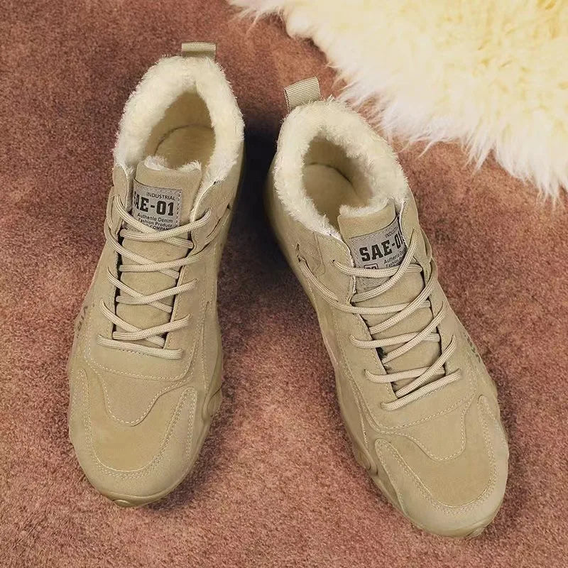 Ankle Boots for Men Casual Plush Warm Snow Boots Winter Sneaker Non Slip Work Shoes Men Motorcycle Short Boots Zapatillas Hombre