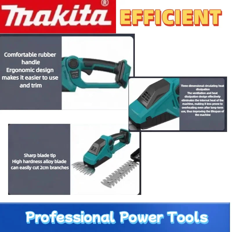 Makita for Garden Cordless Hedge Trimmer 2-in-1 Mini Handheld Electric Grass Shears Operated Shrubbery Trimmer