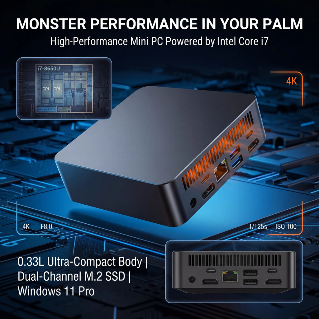 2026 New Intel Core I7 8650U Mini PC Windows 11 Pro 32GB+2TB Ultra Compact Silent Desktop Computer Dual HDMI Business Office