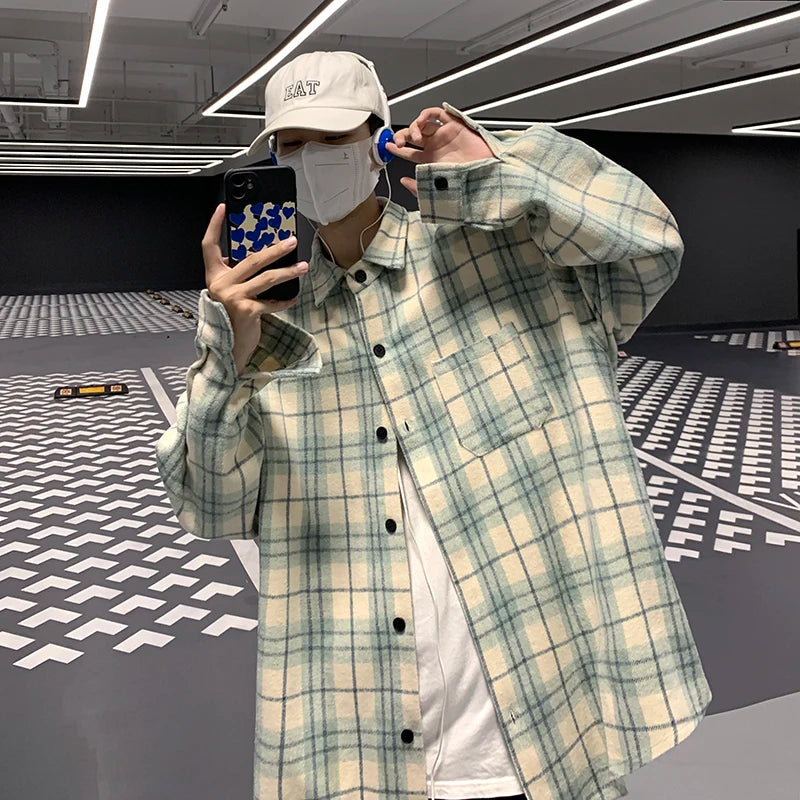 Men's Plaid Long Sleeve Shirt Loose Fit Thin Style Autumn Spring Casual Wear Sun Protection Outerwear Classic Check Pattern