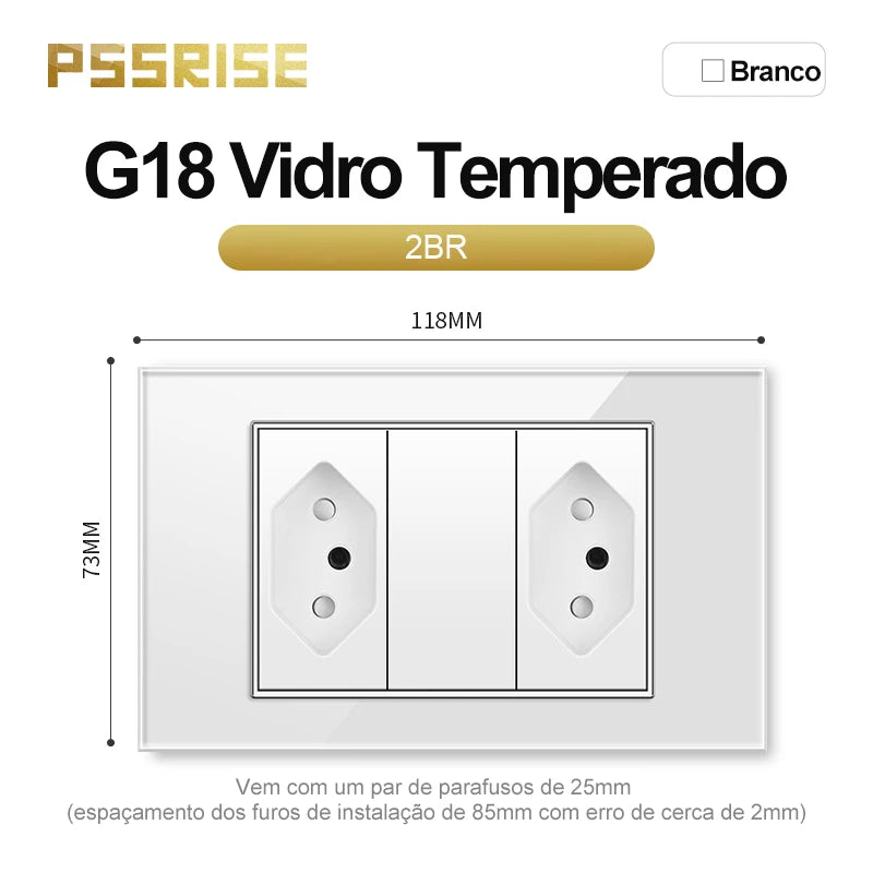 PSSRISE White Tempered Glass Standard sockets and switches brazil Switzerland Usb Type C Wall Socket Light Switch Smart Switch