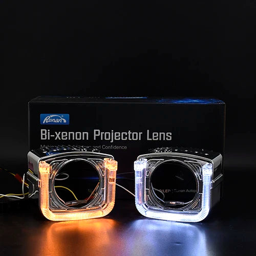 RONAN 2.5 inch LED Angel Eyes DRL Turn Signal Sliver Masks Shrods Covers Fitment 2.5 inch Projector Lens for Jetta BMS