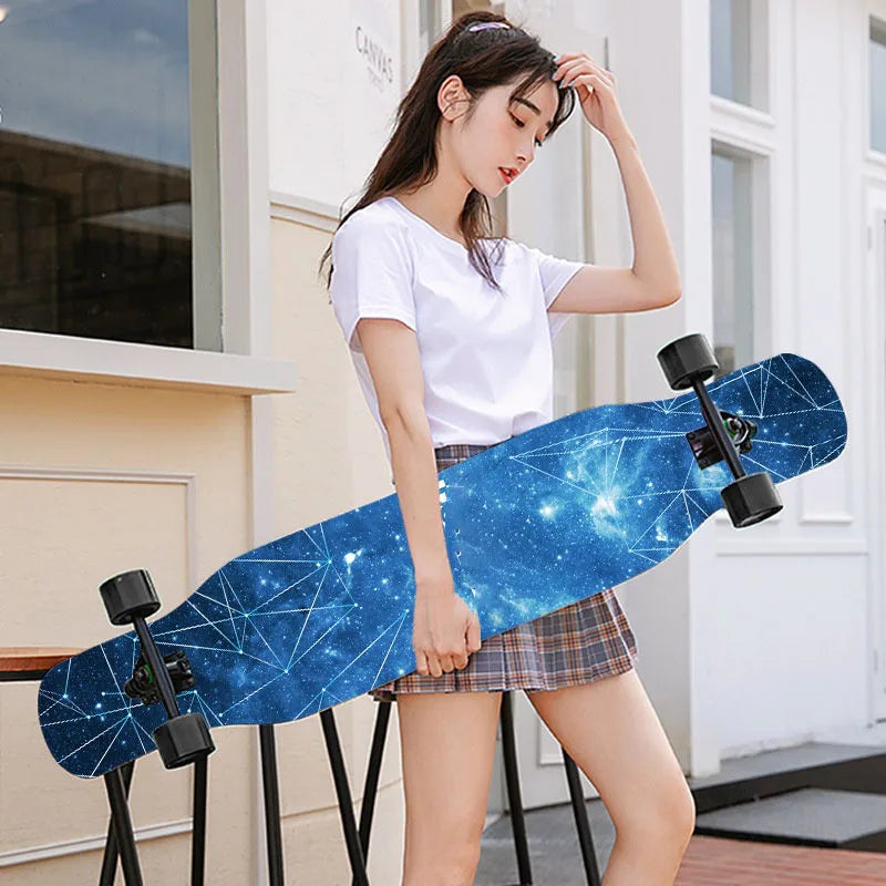 44 Inch Double Kick Dance Longboard 7-Layer Maple Wood Double Sided Graphic Complete Skate Deck All Ages Amateur Professional Ri