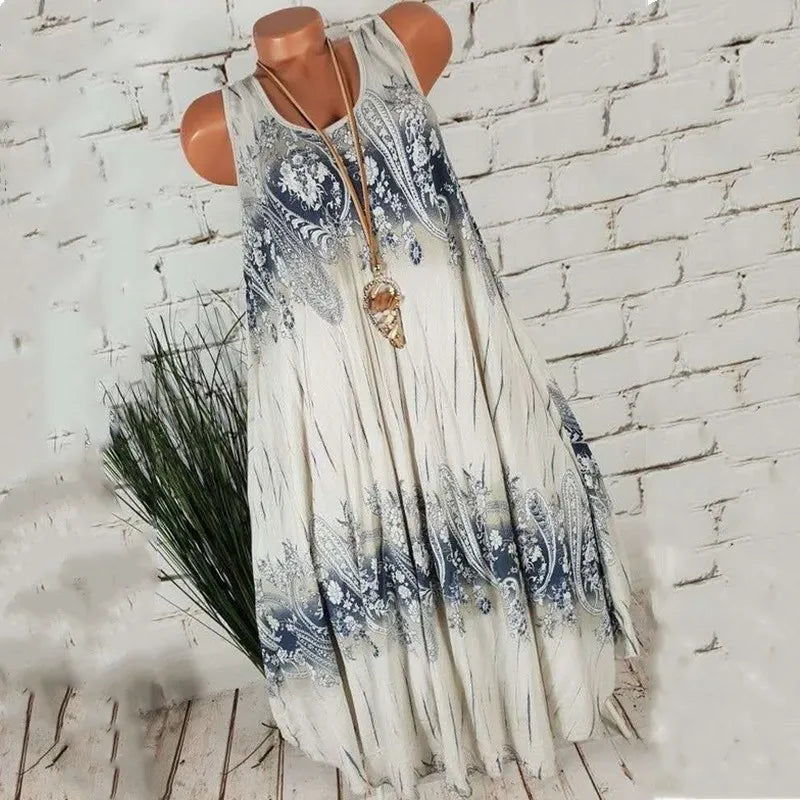 Women Dresses 2026 Summer fashion floral digital printed sleeveless mid calf dresses women's clothing vestidoes