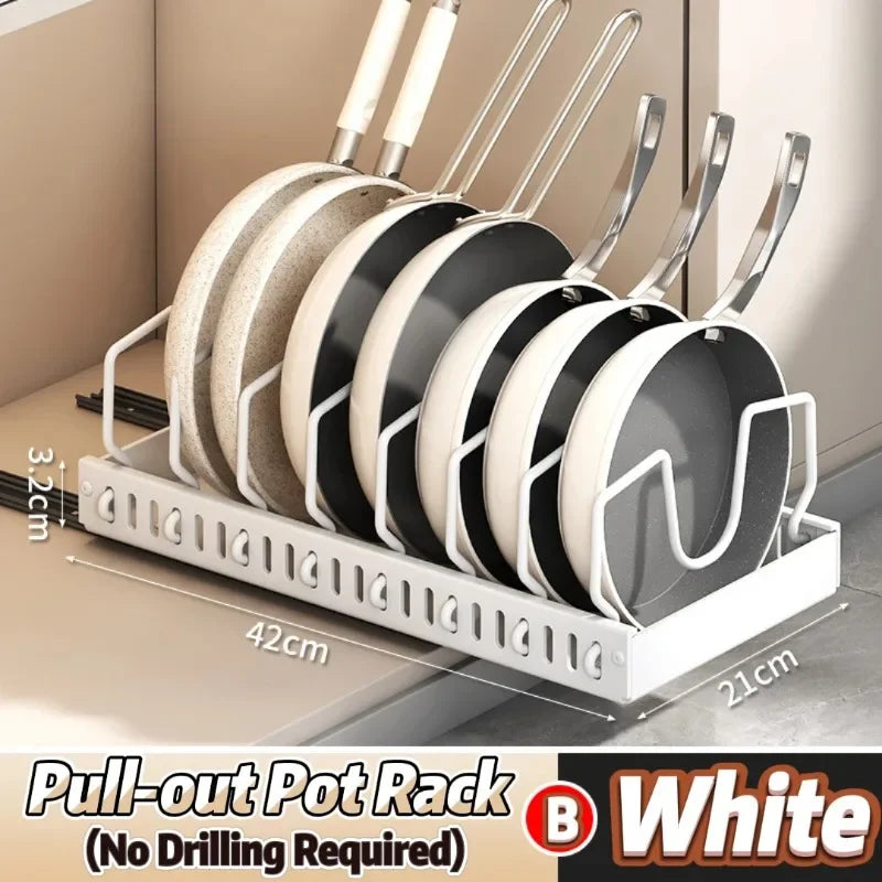Kitchen Cabinet Pull Out Tray Organizer with Slide Rails Adjustable Storage Rack for Pots Pans and Dishes