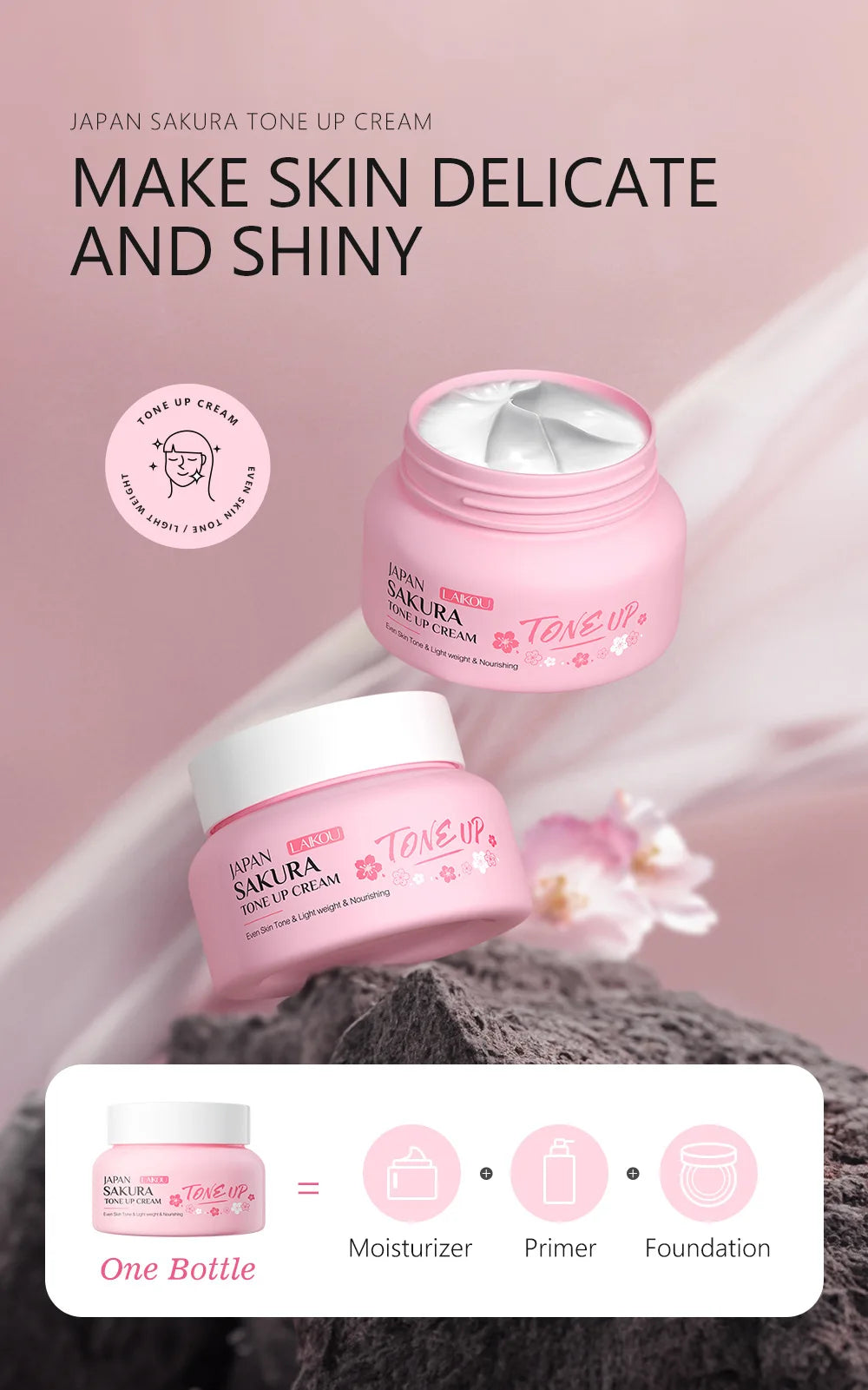 LAIKOU Japan Sakura Original Tone up Cream Moisturizing Nourishing Skin Face Cream Brightening Cream Face Skin Care 60g