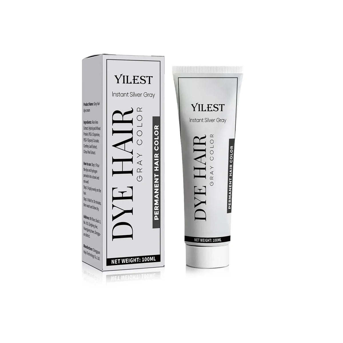 Smoky Silver Grey Hair Dye Cream 100ml - Quick Coloring, Long-Lasting & No Damage DIY Styling for Professional Look.