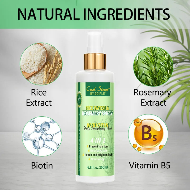 Goiple Rice Water and Rosemary Spray for Strengthening Hair Essential Oils Infused with Biotin Scalp Treatment Mist for  Damaged