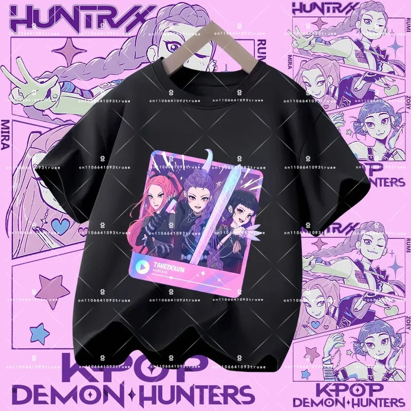 Kpop Demon Hunters Parent Child Halloween Kpop Demon Hunters TShirt Harajuku Casual Fashion Cotton Kid's Tshirt Cosplay Clothing