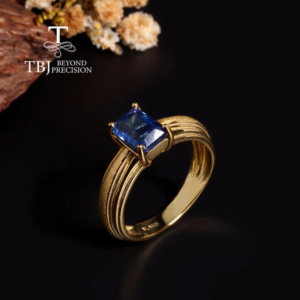Natural Blue Kyanite Gemstone Ring Vintage Design 18K Yellow 925 Silver Light Luxury fine Jewelry Gift for Women