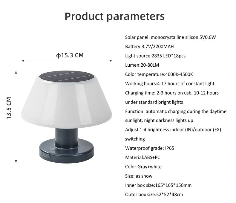 Outdoor Solar Lighting for Garden USB Rechargeable Indoor Desk Bar Decor 4 Brightness Dimmable Garland Lamp