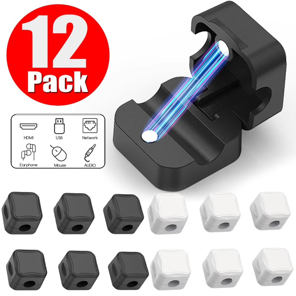 3/6/12PCS Portable Magnetic Cable Clips Cable Protector Desk Tidy Management Clips For Mouse Earphone Wire Organizer Cable Stand