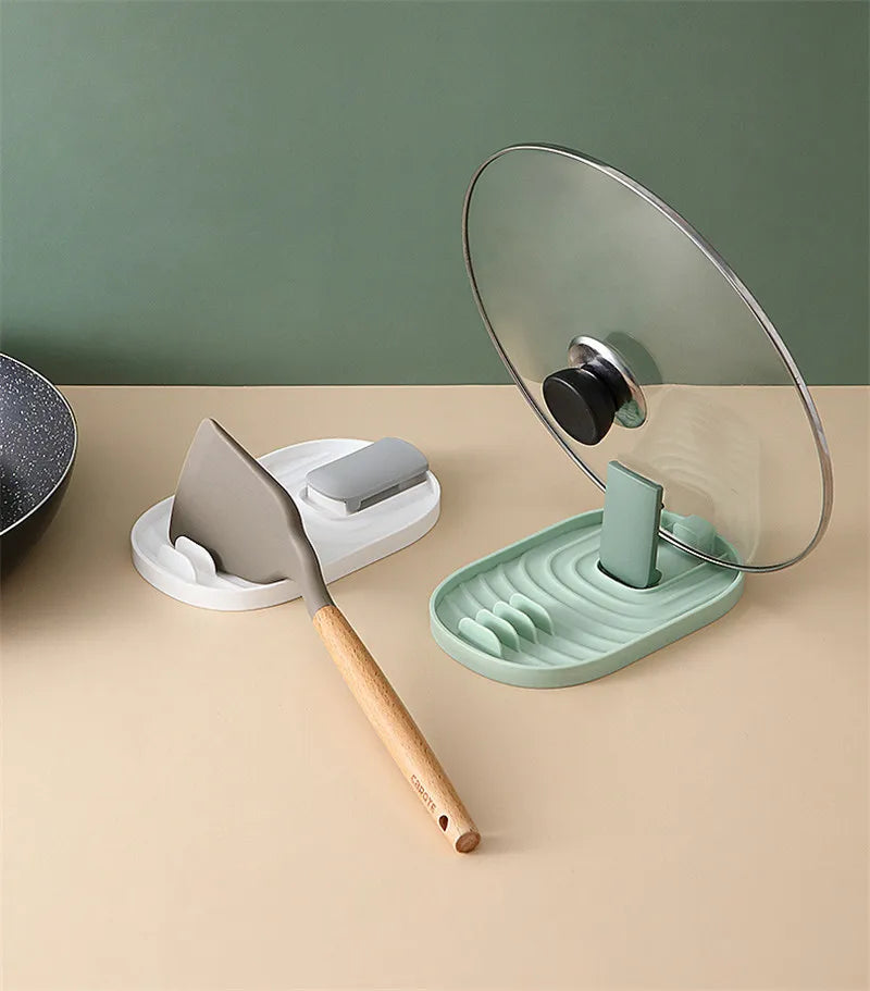 Kitchen Organizer Pot Lid Storage Rack Shelf Pan Drying Stand Countertop Punch-free Spoons Pad Storage Bracket Home Accessories