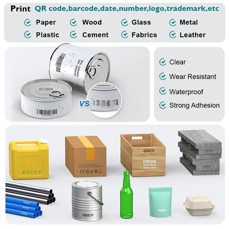 For Hp Phezer P17 2026 Handheld Inkjet Printer with 12.7mm Metal Case Prints QR Code Barcode Batch Date Serial Number Logo