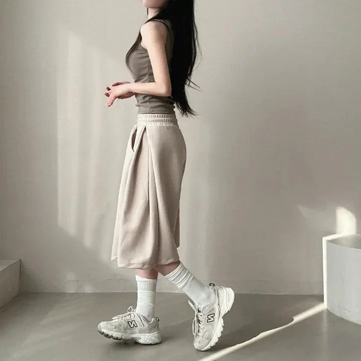 Summer Drawstring Wide Leg Shorts Women Fitness Running Loose Casual Large Sports Shorts Sweat Short High Elastic Lace Up Pants