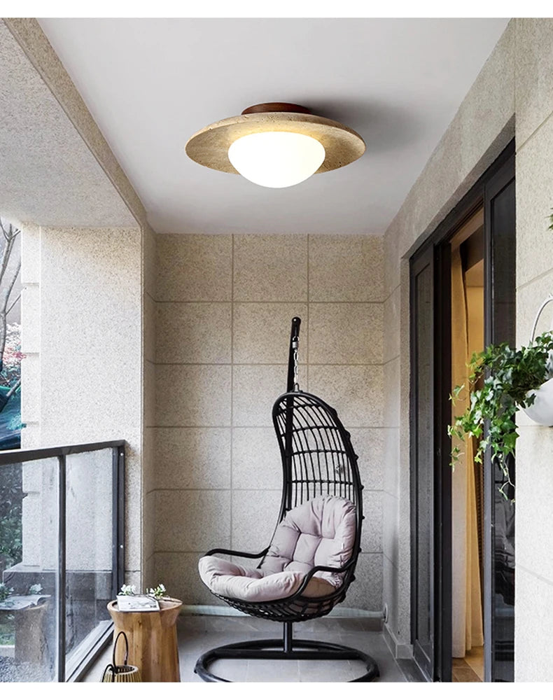 Japan Wabi Sabi Cream Natural Stone Porch Balcony Lighting Modern New Style Fresh Disc Shape Home Room Decoration Ceiling Lamp
