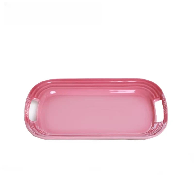 Porcelain Dinner Plates with Handle,Kitchen Deep Plate,Rectangle Underglaze Ceramic Serving Dish,Microwave Dishwasher Safe