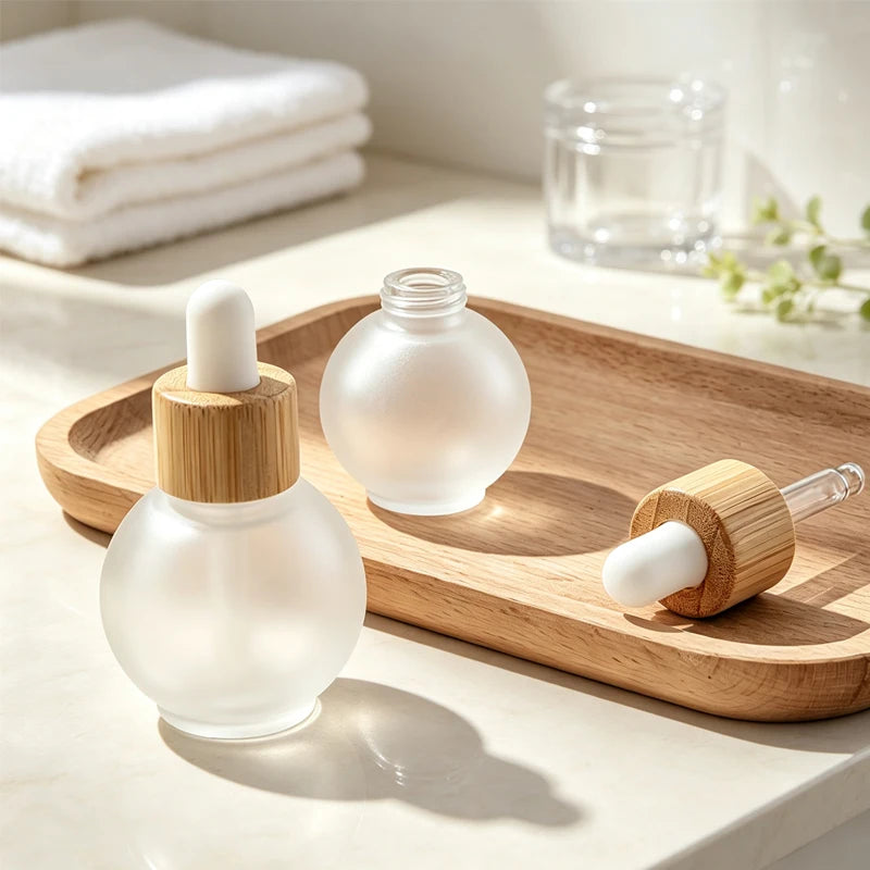 20/30ml Ball-Shape Dropper Glass Bottle Spherical Refill Metal Cap Essence Massage Oils Serum Aromatherapy Liquid for Pipette