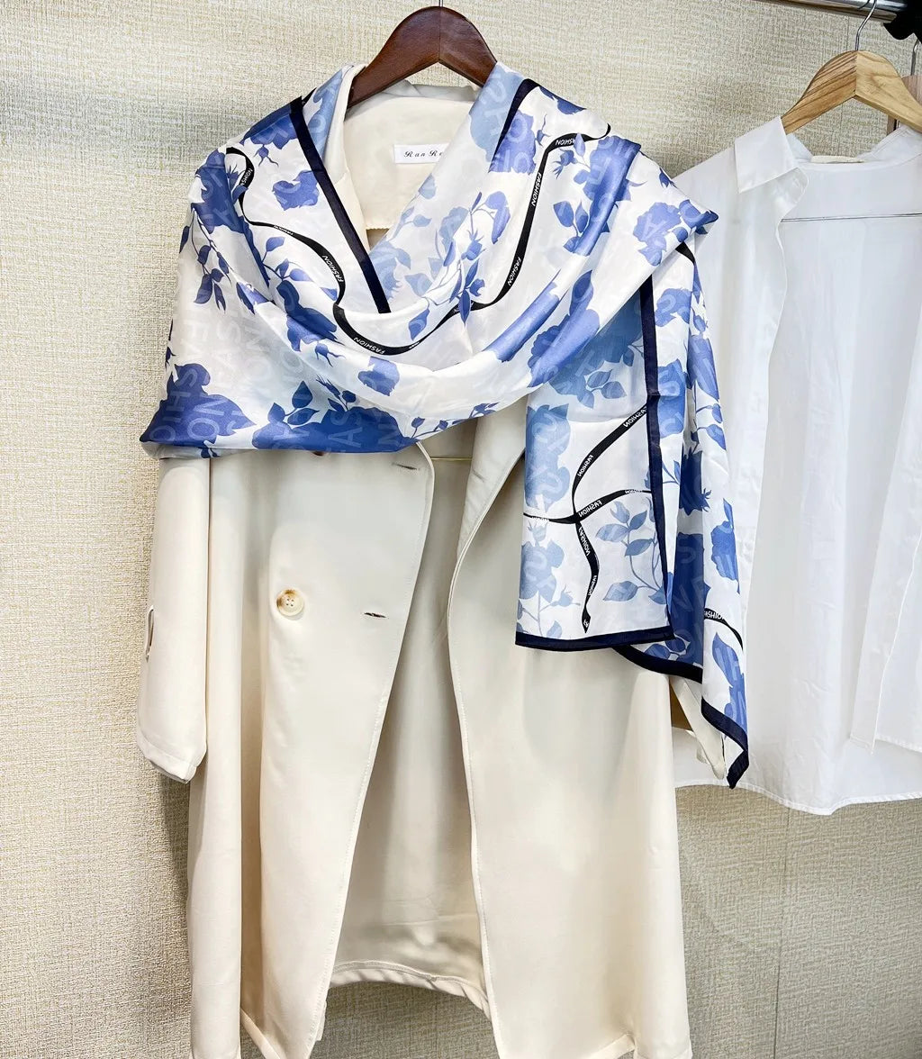 Birdtree, 9MM 100%Real Silk Scarf Shawl, Thin Plum Bossom Summer Beach Shawls Scarfs, Fall Winter Neck Head P36714QM