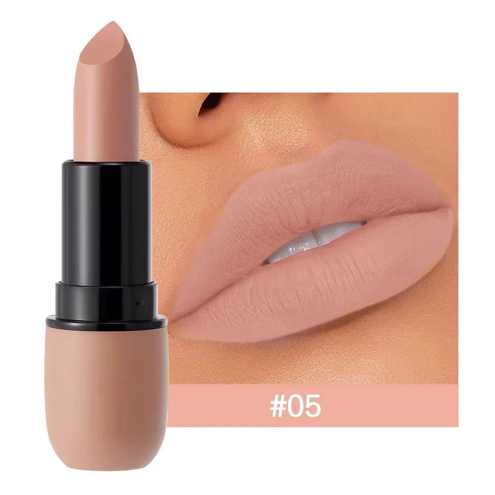 YABAOLIAN Matte Moist Lipstick Velvet Nude Lip Stick Long Lasting Waterproof High Pigment Non Dry 6 Shades Daily Makeup