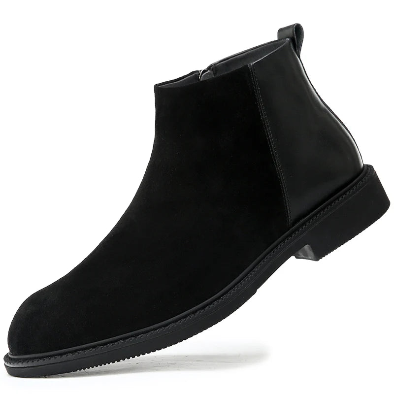 Classic Black Leather Pointed Chelsea Mid Top Boots Leather Shoes Fashionable Suede Leather Men's Autumn Comfortable Short Boots