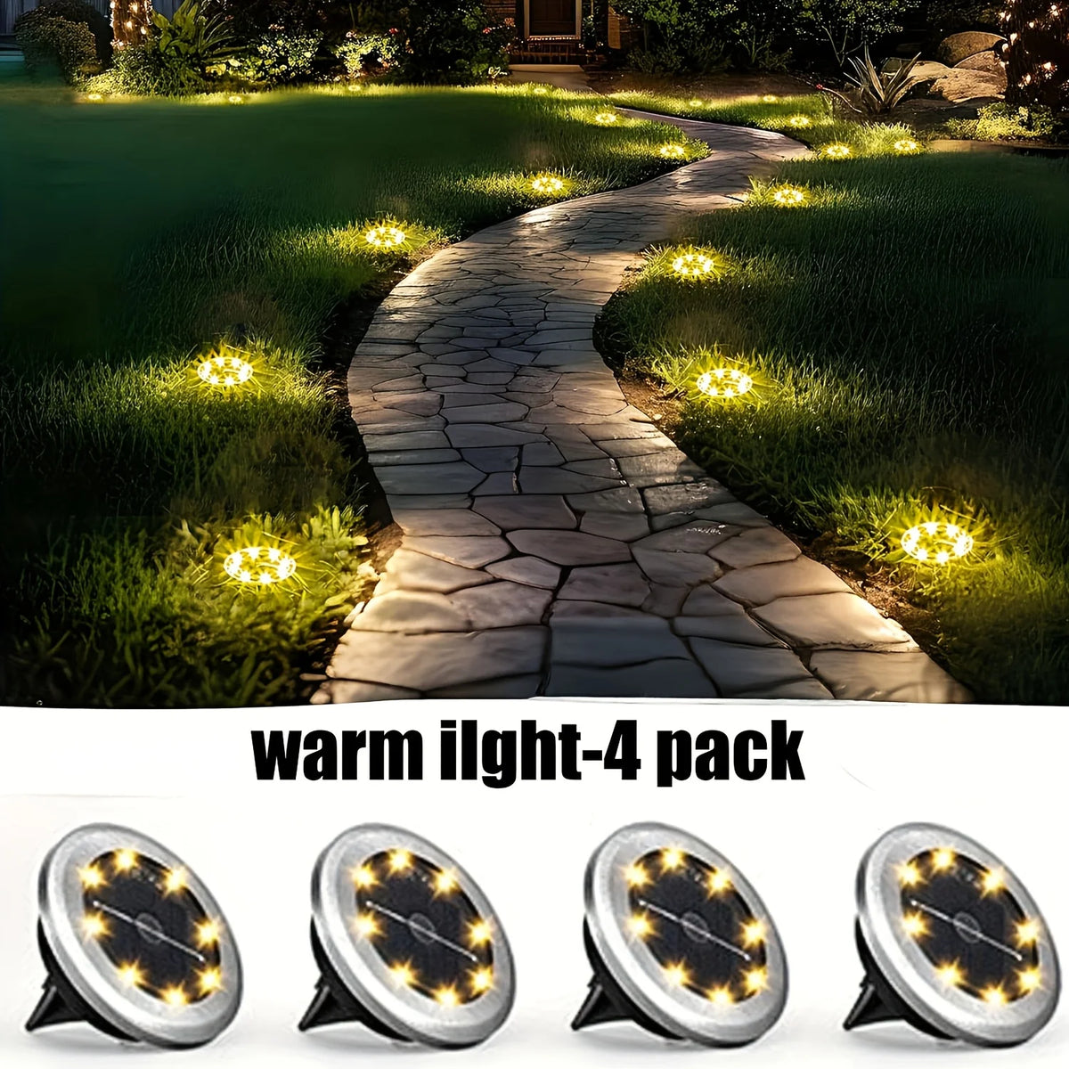 4 Mini Solar Led Ground Lights, Outdoor Stainless Steel Rotating Solar Path Lights, Solar Ground Landscape Lighting