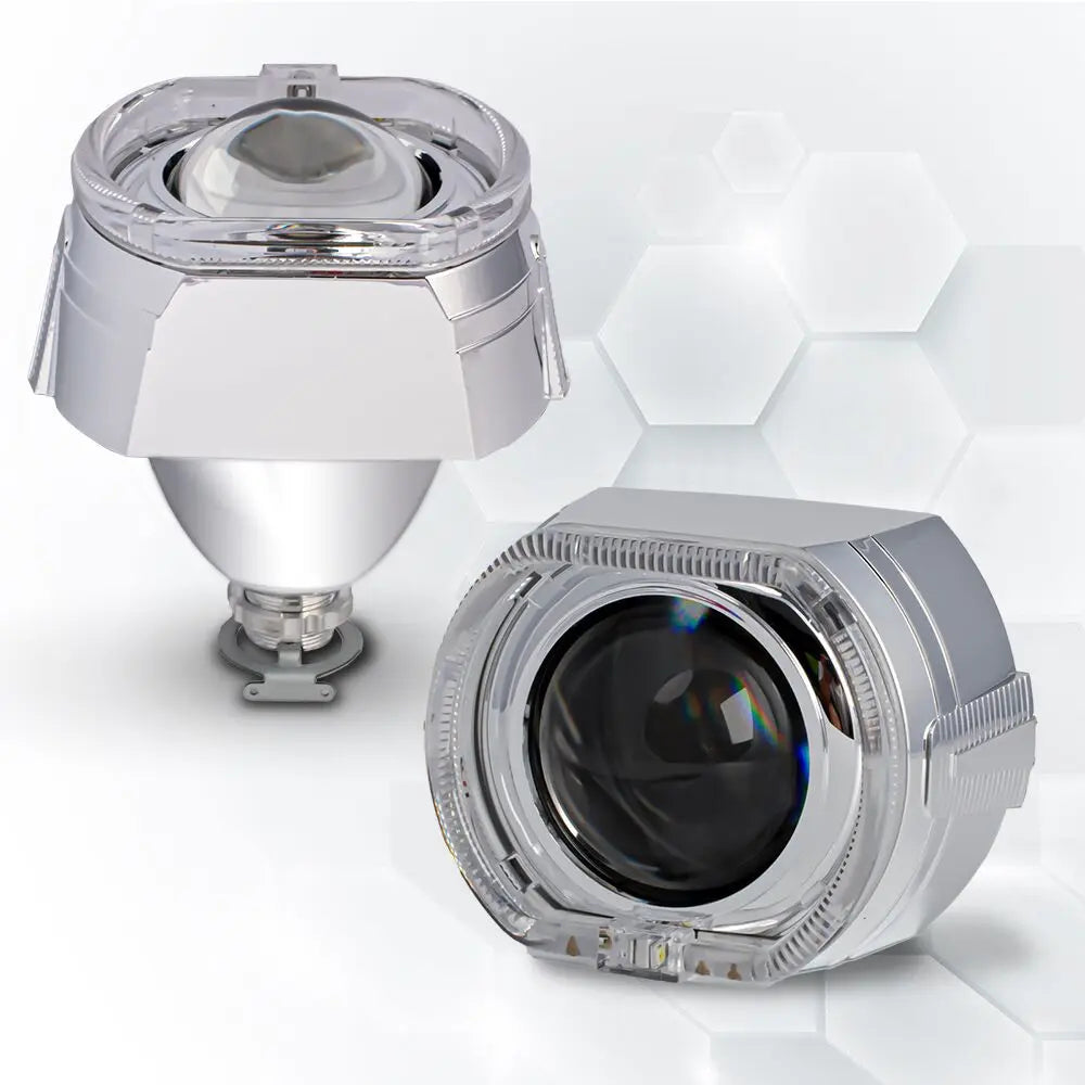 2.5 Inch Mini Bi Xenon Hid Projector Lens DRL LED White Angel Eyes Silver Shrouds Fit H4 H7 Retrofit Car Assembly Kit Demon Eyes
