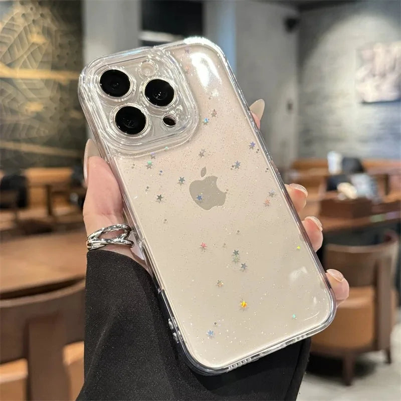 Luxury Clear Star Bling Glitter Phone Case For iPhone 17 16 15 14 13 12 11 Pro Max XR X XS 8Plus Sparkle Shockproof Bumper Cover