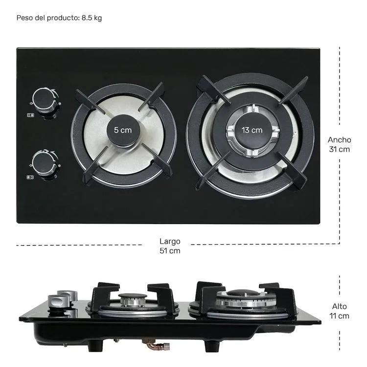 Premium Quality 2-Burner Built-in Gas Hob | Thick Tempered Glass Gas Cooktop | LPG NG Gas Stove Elegant Design