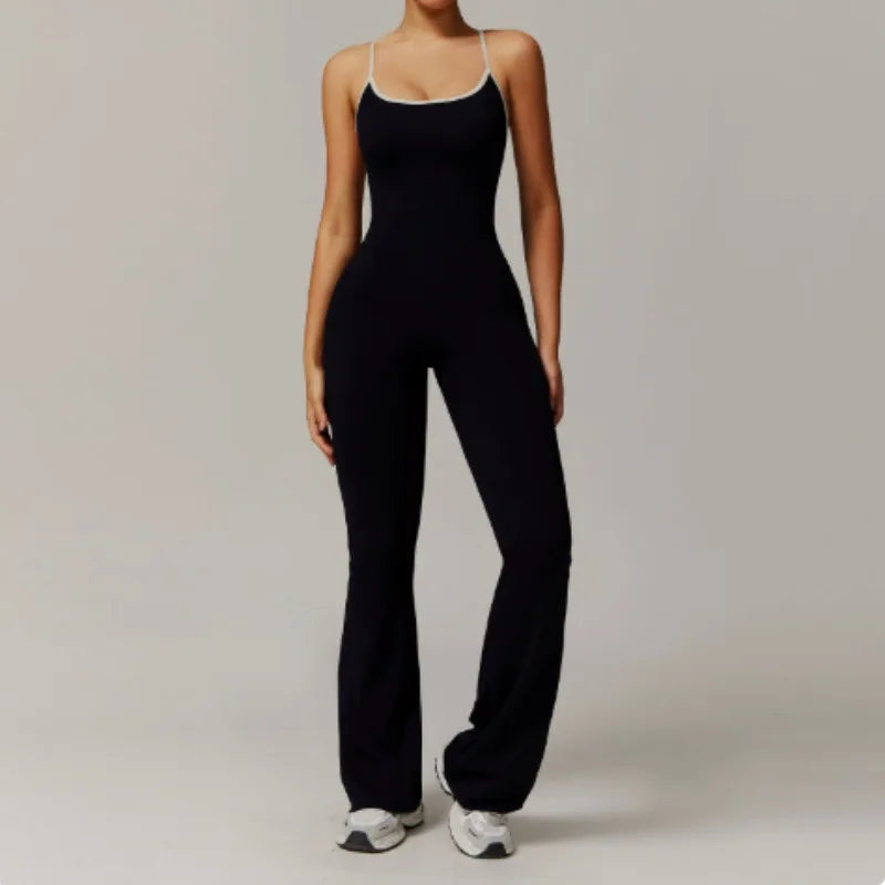 Summer V Back One-piece Suit Women Sports Jumpsuit  Yoga Rompers Backless Sportswear Women Sleeveles Workout Bodysuits