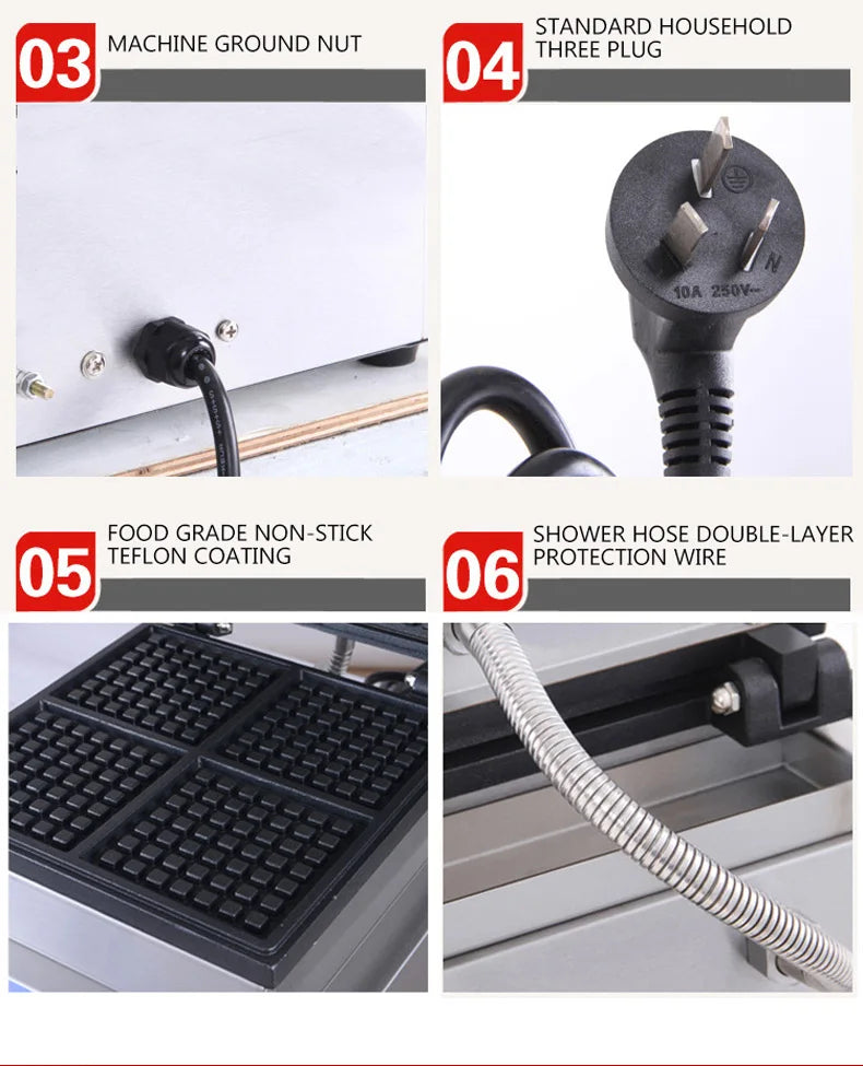 Commercial Waffle Maker Electric Muffin Thermal Lattice Cake Making Machine Square Four-piece Lattice Waffle Machine