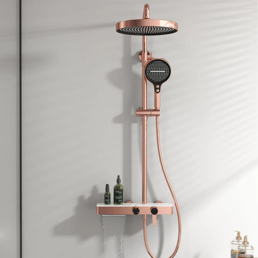KEMAIDI Bathroom Shower System Set Hot and Cold Control Multifunctional Knobbed Triple Function Shower Set with Hand Shower