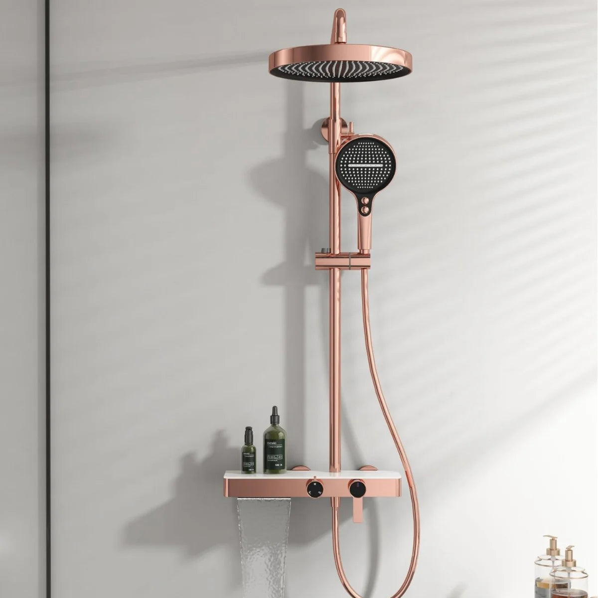 KEMAIDI Bathroom Shower System Set Hot and Cold Control Multifunctional Knobbed Triple Function Shower Set with Hand Shower