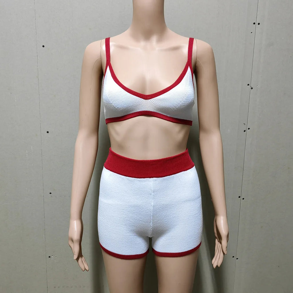 Summer Contrast Knit Outfits Halter Top And Short Trousers Sets Female Beach Holiday Sexy Casual Tracksuit Y2k Women Sets 2026