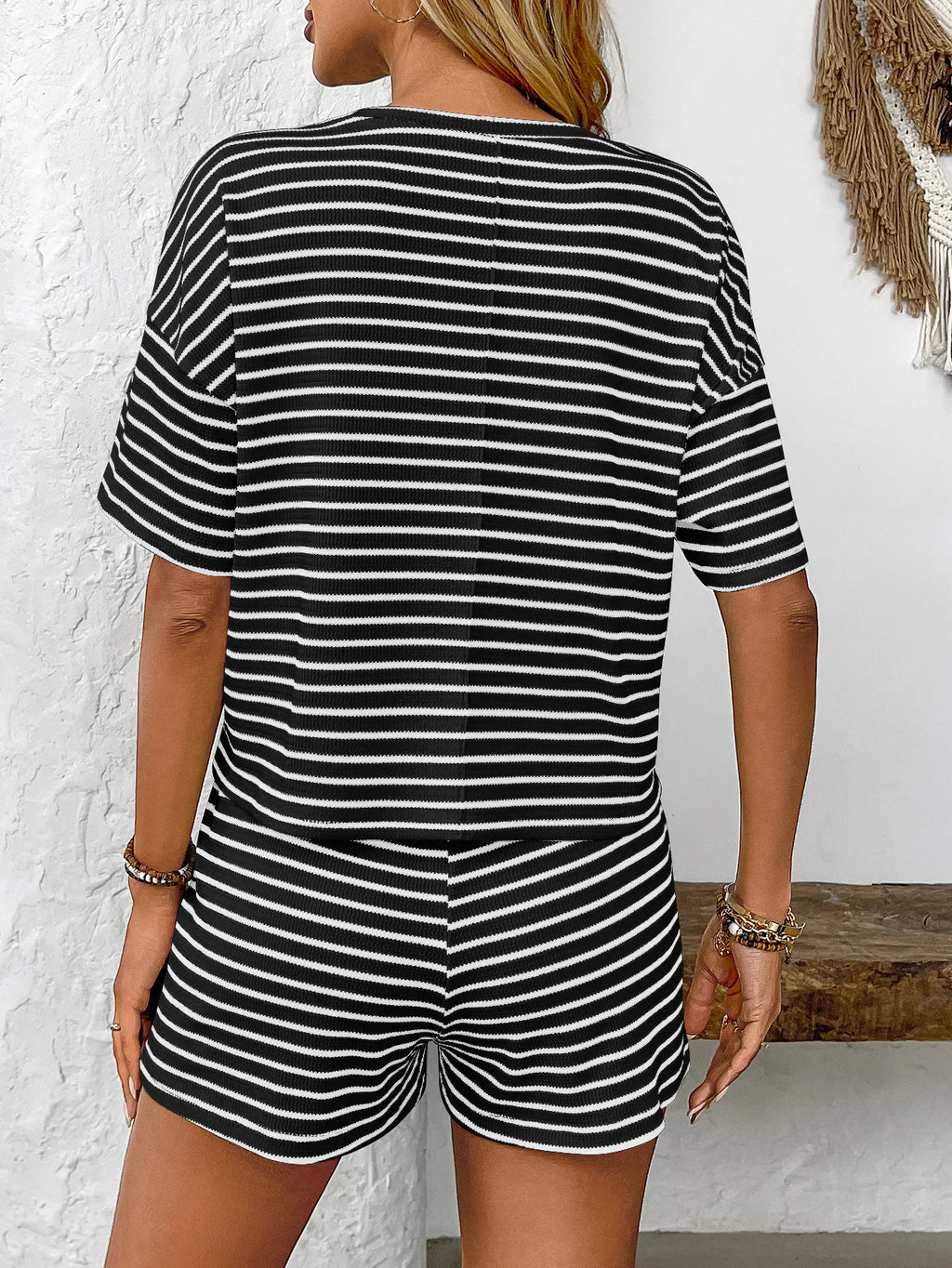 Women's Vacation Fashion Casual Suit Solid Summer Knit Shorts And T Shirts Tops Two Piece Sets 2025 Lady Street Leisure Sets