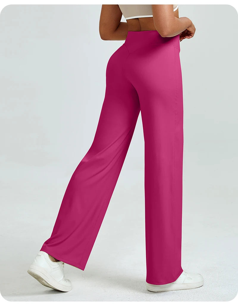 High Waisted Straight Leg Yoga Pants for Women, Naked Feeling Butt Lifting Loose Fit Workout Trousers, Slimming Gym Pants